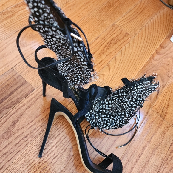 Salvatore Ferragamo Shoes - NEW Ferragamo trap sandals black suede and feathers